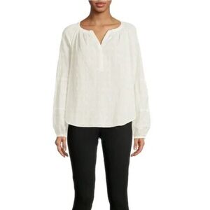 Time and Tru Popover white eyelet long puff sleeve tunic blouse 2 piece size XL
